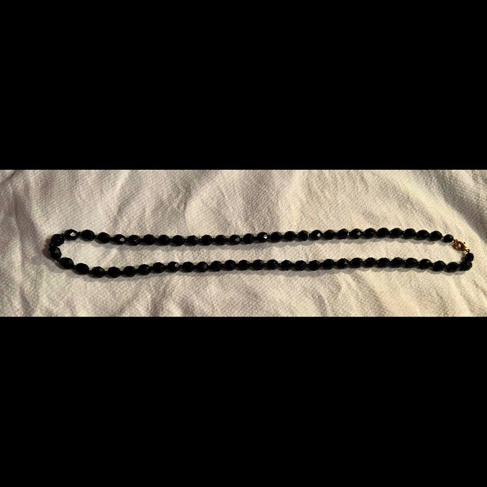 Vintage Jet Black Faceted Glass Bead Necklace~Hollywood Classic